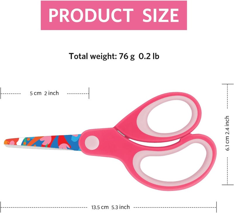Asdirne Left Kids Scissors, Safety Children Scissors with Blunt Tip, Blades with Pattern, Great for Home and School, Assorted Color, 13.5cm, 3 Pack - Image 4